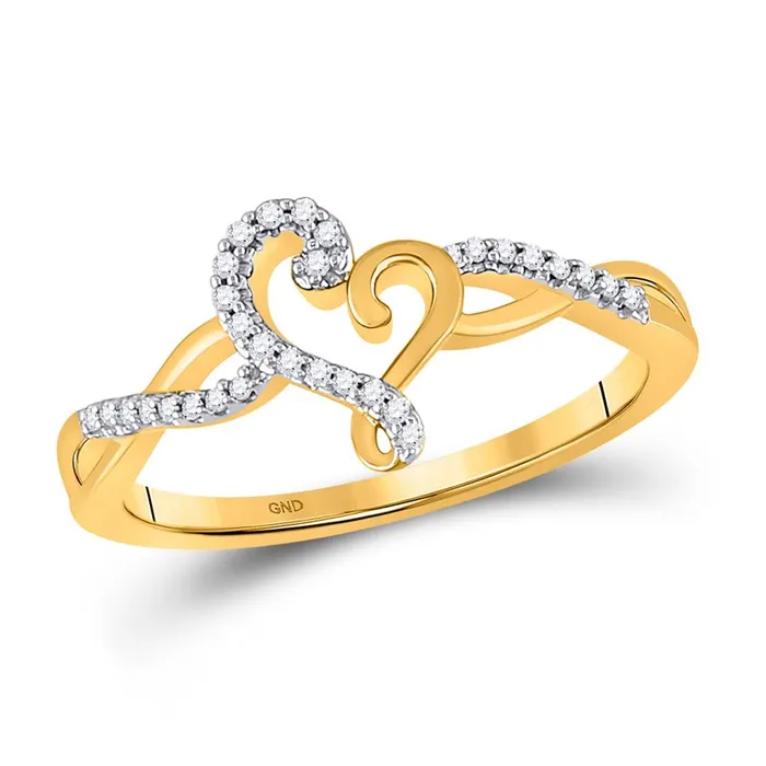 10k Yellow Gold Round Diamond Heart Ring 112 Cttw gndatlanta Rings