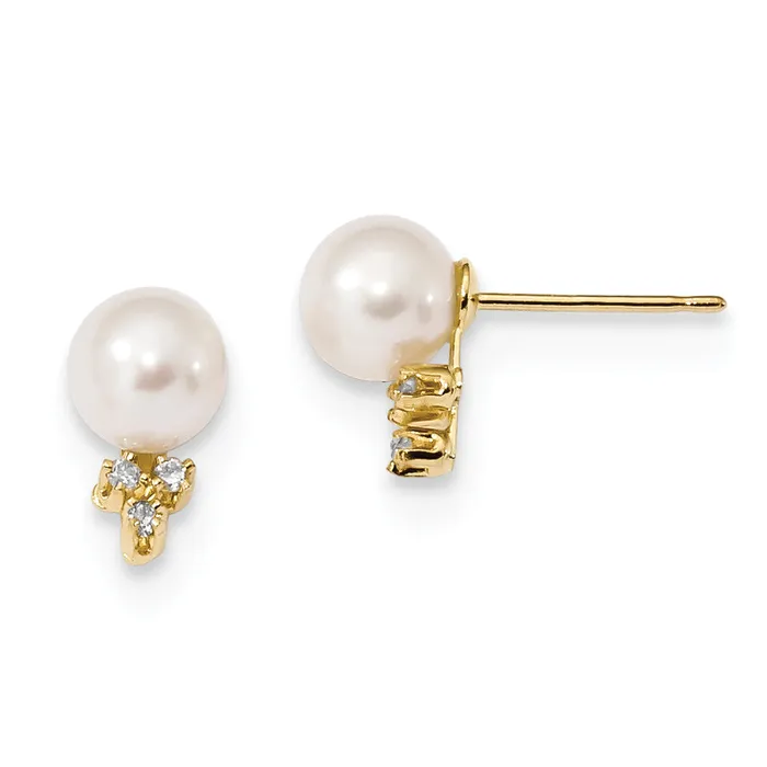 14k 6 7mm White Round Freshwater Cultured Pearl 06ct Diamond Post Earrings goldiaca Earrings 14k 6 7mm White Round Freshwater Cultured Pearl 06ct Diamond Post Earrings goldiaca Earrings