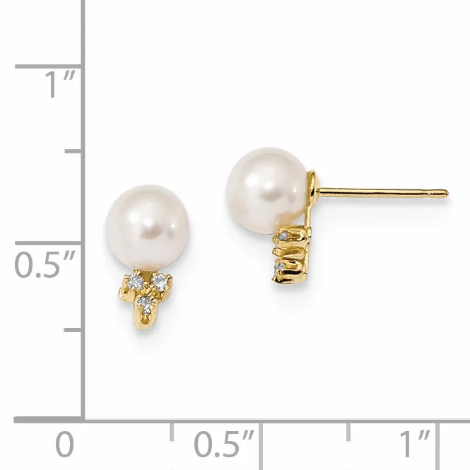 14k 6 7mm White Round Freshwater Cultured Pearl 06ct Diamond Post Earrings goldiaca Earrings