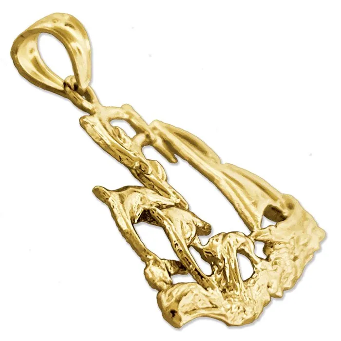 14K Gold Sailboat and Dolphins Pendant Goldia Necklaces