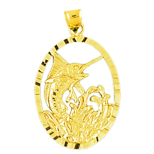 14K Gold Tropical Marlin Fish Medallion Goldia PreStyled Sets
