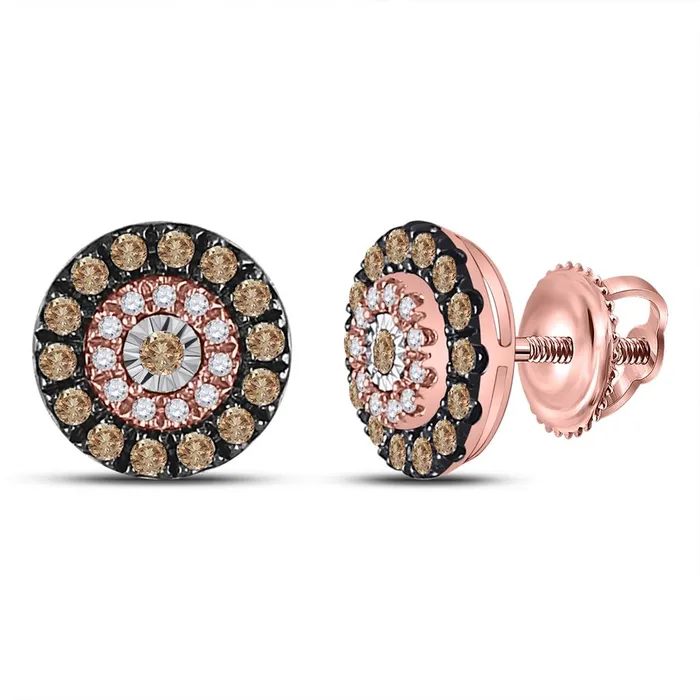 14k Rose Gold Round Brown Diamond Halo Earrings 12 Cttw gndatlanta Earrings 14k Rose Gold Round Brown Diamond Halo Earrings 12 Cttw gndatlanta Earrings