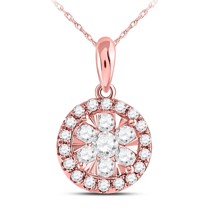 14k Rose Gold Round Diamond Flower Cluster Pendant 12 Cttw gndatlanta Necklaces 14k Rose Gold Round Diamond Flower Cluster Pendant 12 Cttw gndatlanta Necklaces