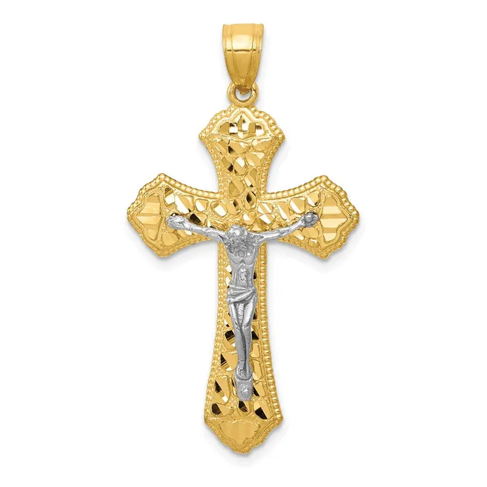 14k Twotone Gold Diamondcut Passion Crucifix Pendant Goldia Rings