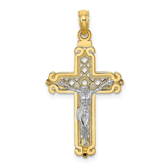 14k Twotone Gold Fancy Crucifix Charm Goldia Rings