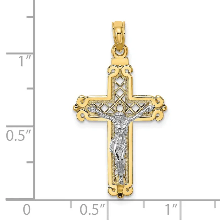 14k Twotone Gold Fancy Crucifix Charm Goldia Rings