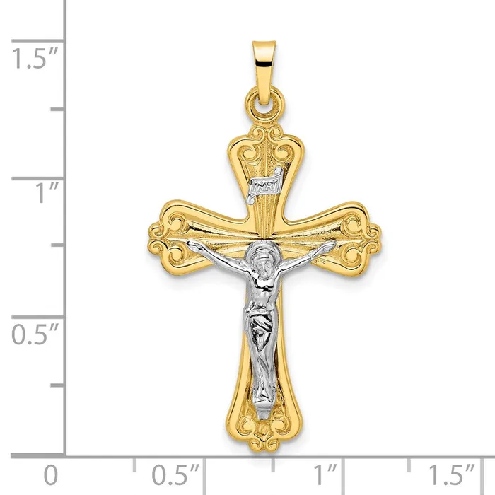 14k Twotone Gold Polished Solid INRI Curcifix Cross Pendant Goldia Rings