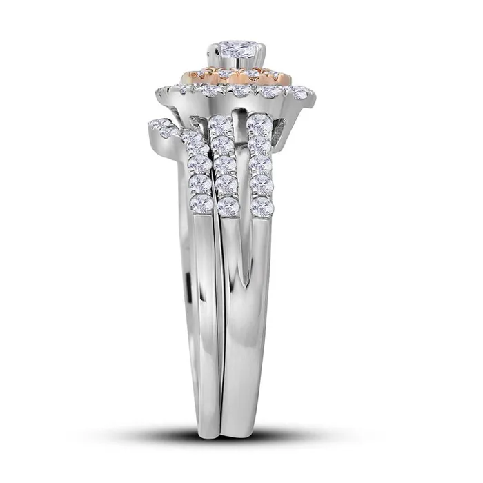 14k Twotone Gold Round Diamond Bridal Wedding Ring Set 115 Cttw Certified gndatlanta Rings
