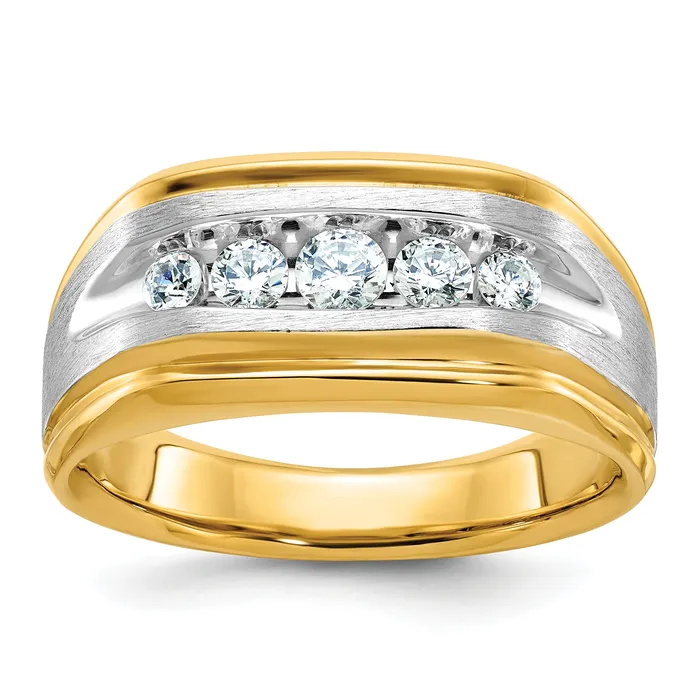 14k Twotone Two Tone 12 Ct Lab Grown Diamond VSSI G Five Stone Polished and Satin Mens Ring Goldia Rings 14k Twotone Two Tone 12 Ct Lab Grown Diamond VSSI G Five Stone Polished and Satin Mens Ring Goldia Rings