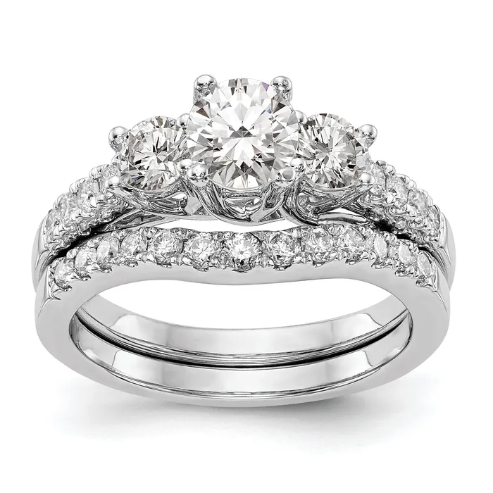 14k White Gold 1 15 Ct Lab Grown Diamond VSSI G Three Stone Engagement Ring Goldia Rings