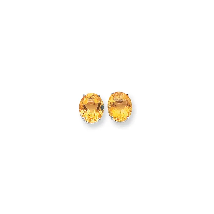14k White Gold 12x10mm Oval Citrine Checker Earrings Goldia Earrings