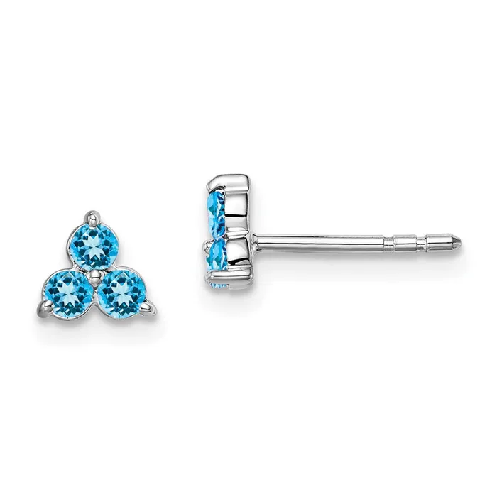 14k White Gold 3stone Blue Topaz Triangle Earrings Goldia Earrings
