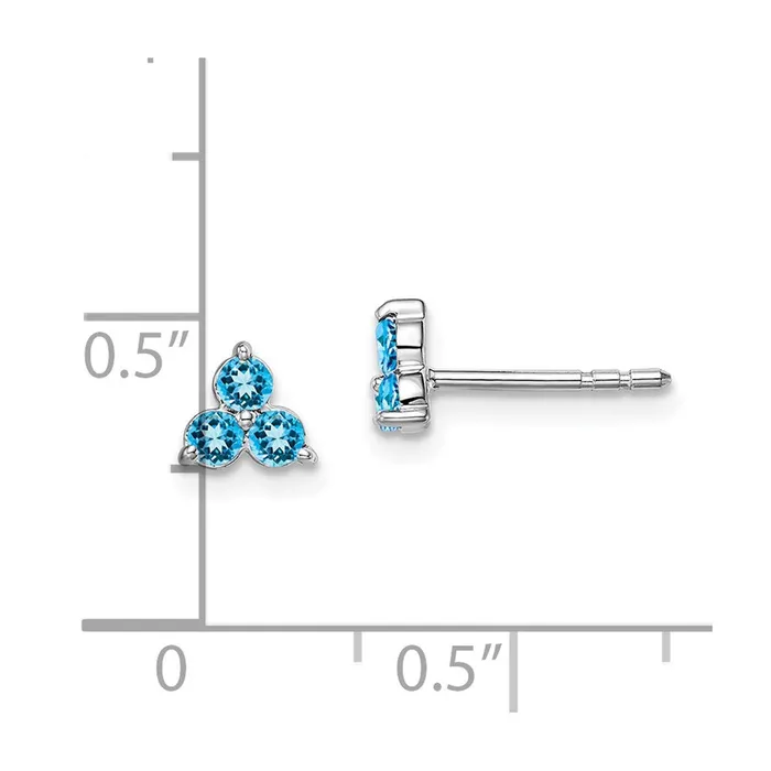 14k White Gold 3stone Blue Topaz Triangle Earrings Goldia Earrings