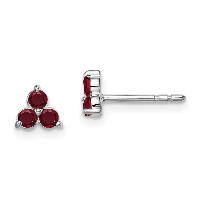 14k White Gold 3stone Created Ruby Triangle Earrings Goldia Earrings