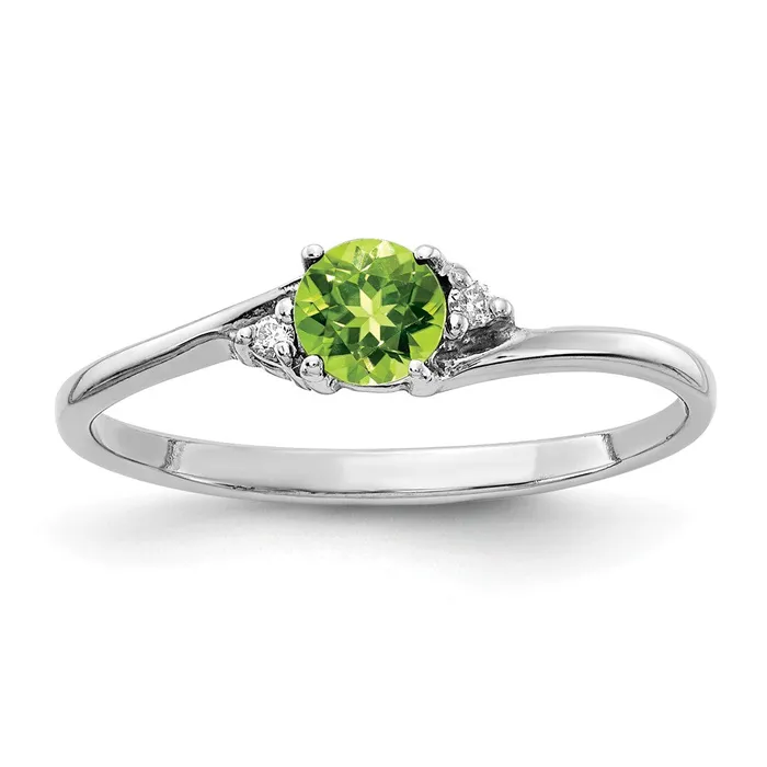 14k White Gold 4mm Peridot VS Diamond ring Goldia Rings