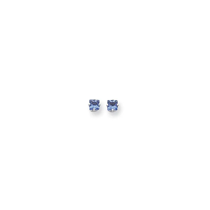 14k White Gold 4mm Princess Cut Tsavorite Earrings Goldia Earrings