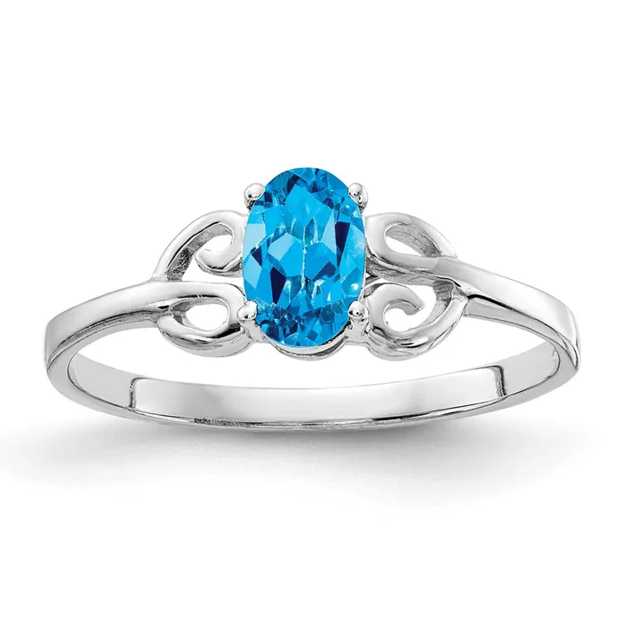 14k White Gold 6x4mm Oval Blue Topaz ring Goldia Rings