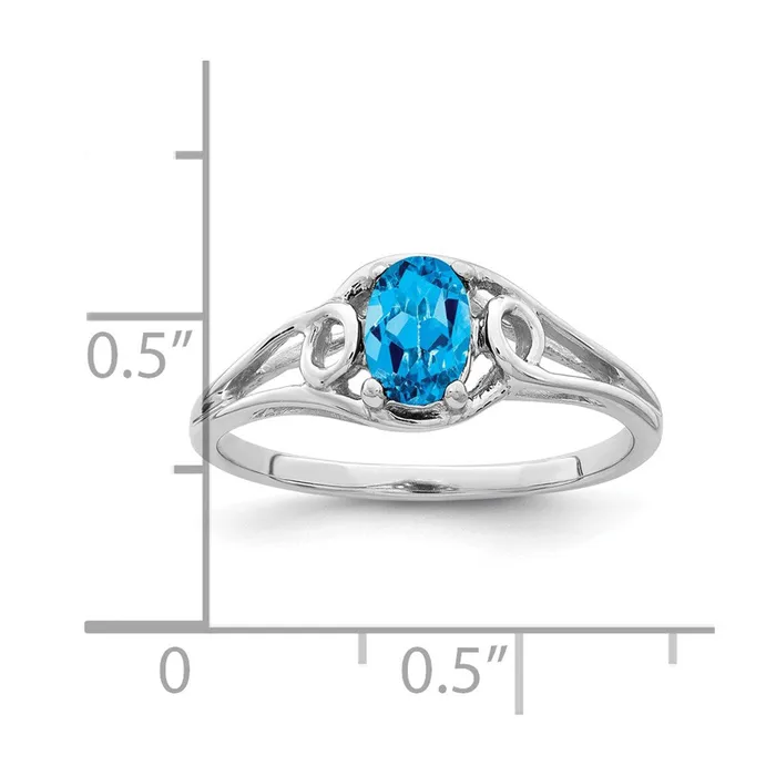 14k White Gold 6x4mm Oval Blue Topaz ring Goldia Rings
