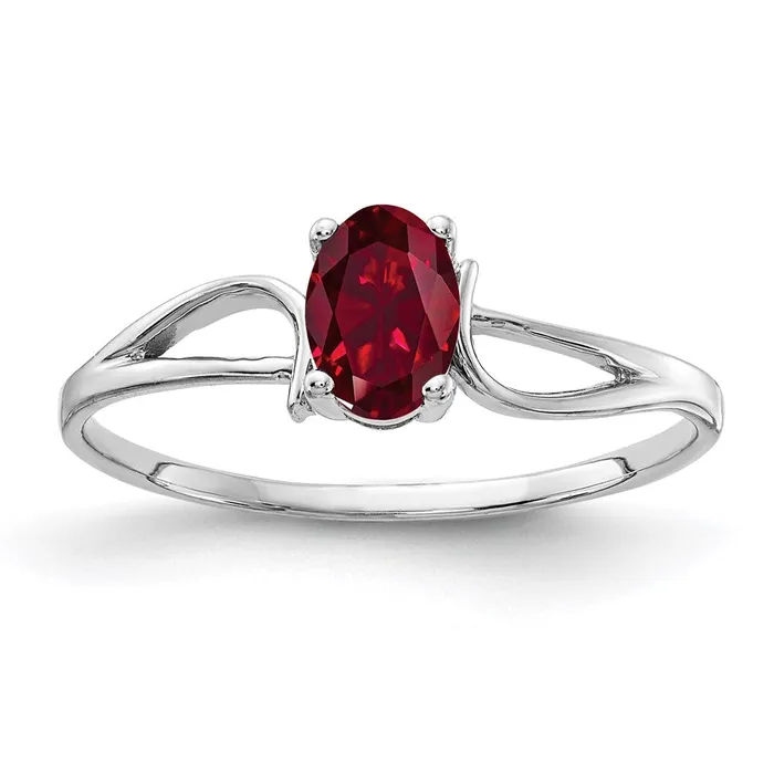 14k White Gold 6x4mm Oval Created Ruby ring Goldia Rings