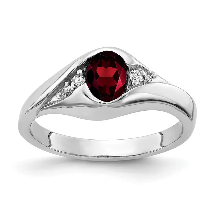 14k White Gold 6x4mm Oval Garnet Checker VS Real Diamond ring goldiaca Rings 14k White Gold 6x4mm Oval Garnet Checker VS Real Diamond ring goldiaca Rings