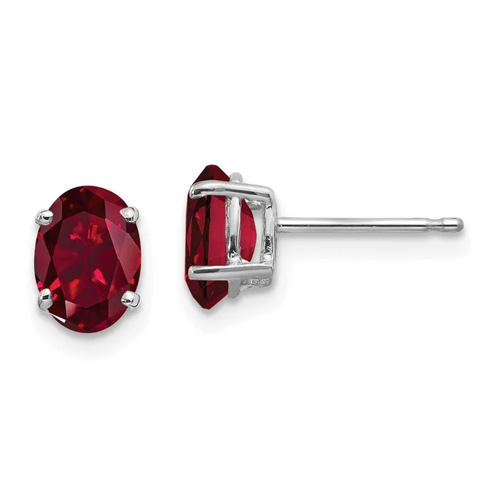 14k White Gold 7x5mm Oval Created Ruby Earrings Goldia Earrings