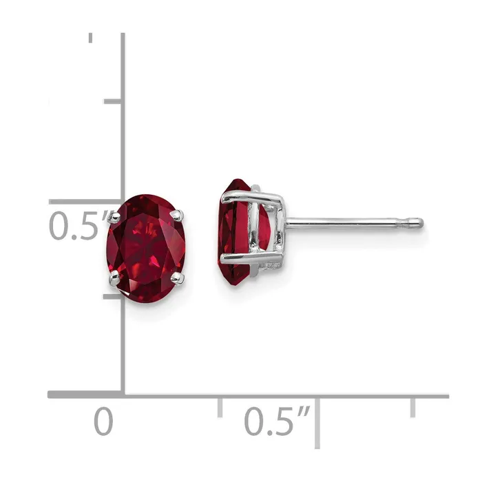 14k White Gold 7x5mm Oval Created Ruby Earrings Goldia Earrings