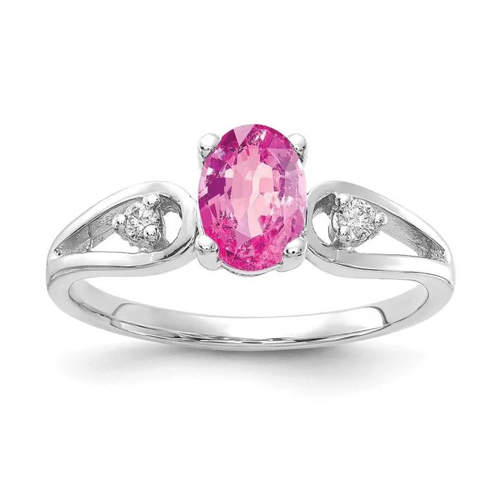 14k White Gold 7x5mm Oval Pink Sapphire AAA Real Diamond ring goldiaca Rings 14k White Gold 7x5mm Oval Pink Sapphire AAA Real Diamond ring goldiaca Rings