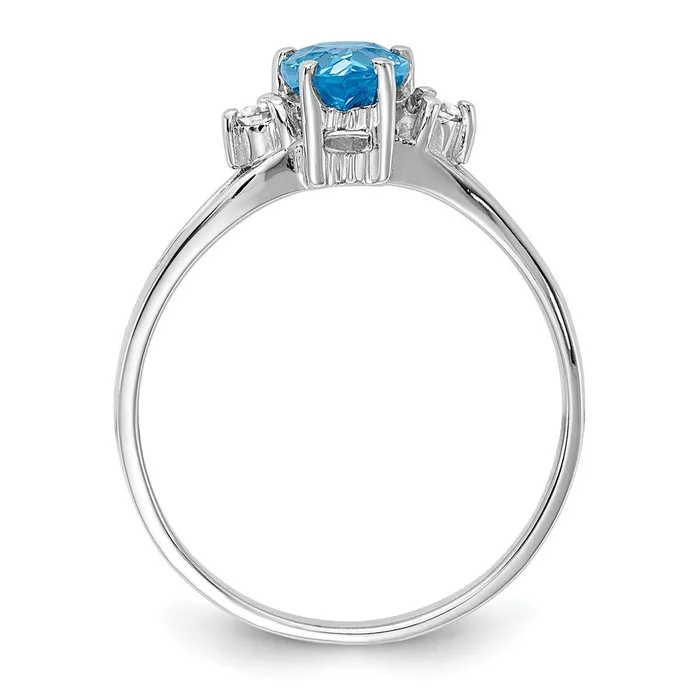 14k White Gold 7x5mm Pear Blue Topaz AAA Diamond ring Goldia Rings