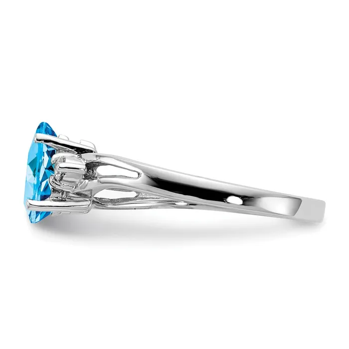 14k White Gold 7x5mm Pear Blue Topaz AAA Diamond ring Goldia Rings