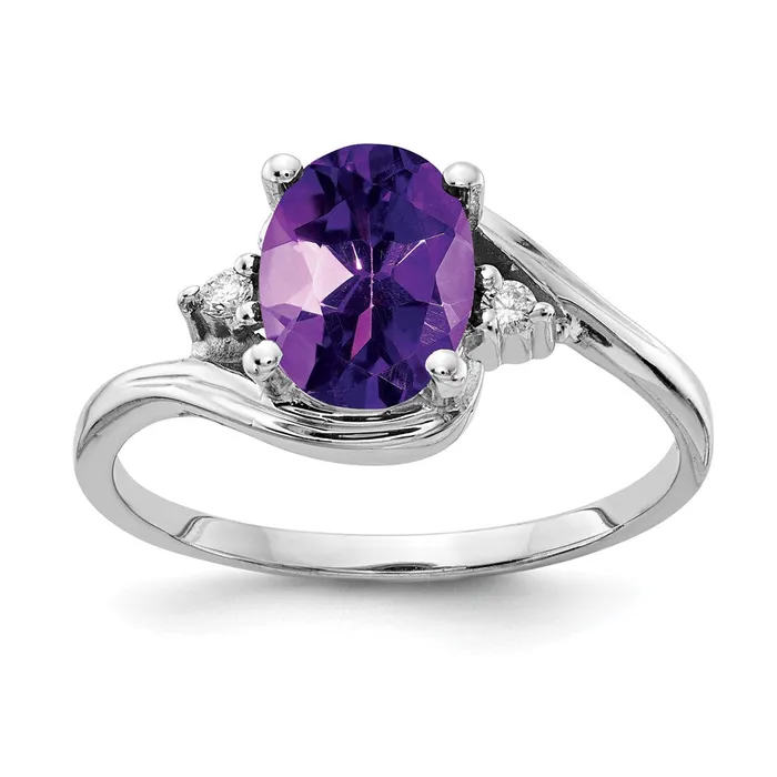 14k White Gold 8x6mm Oval Amethyst Checker VS Diamond ring Goldia Rings