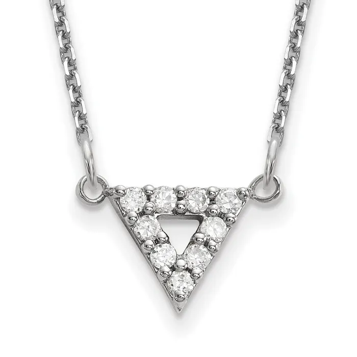 14k White Gold AA Quality Real Diamond 9mm Triangle Necklace Goldia Necklaces