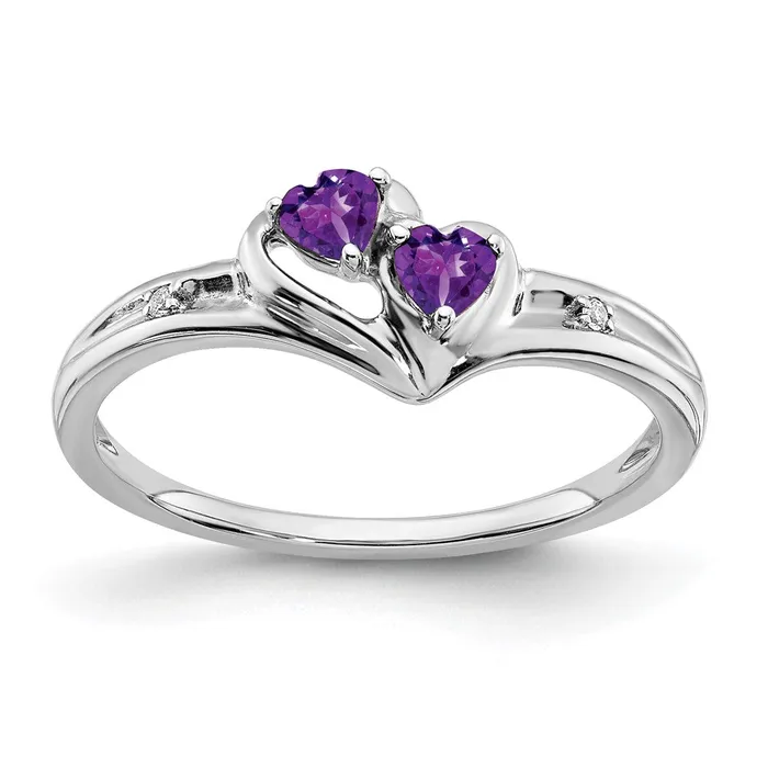 14k White Gold Amethyst and Real Diamond 2stone Heart Ring Goldia Rings