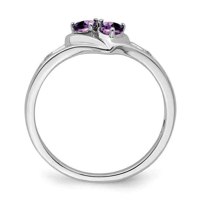 14k White Gold Amethyst and Real Diamond 2stone Heart Ring Goldia Rings