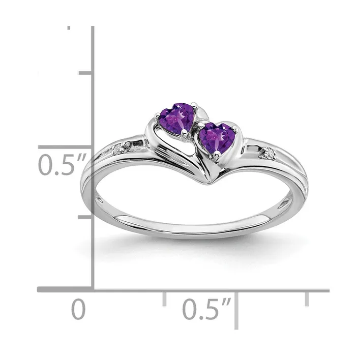 14k White Gold Amethyst and Real Diamond 2stone Heart Ring Goldia Rings