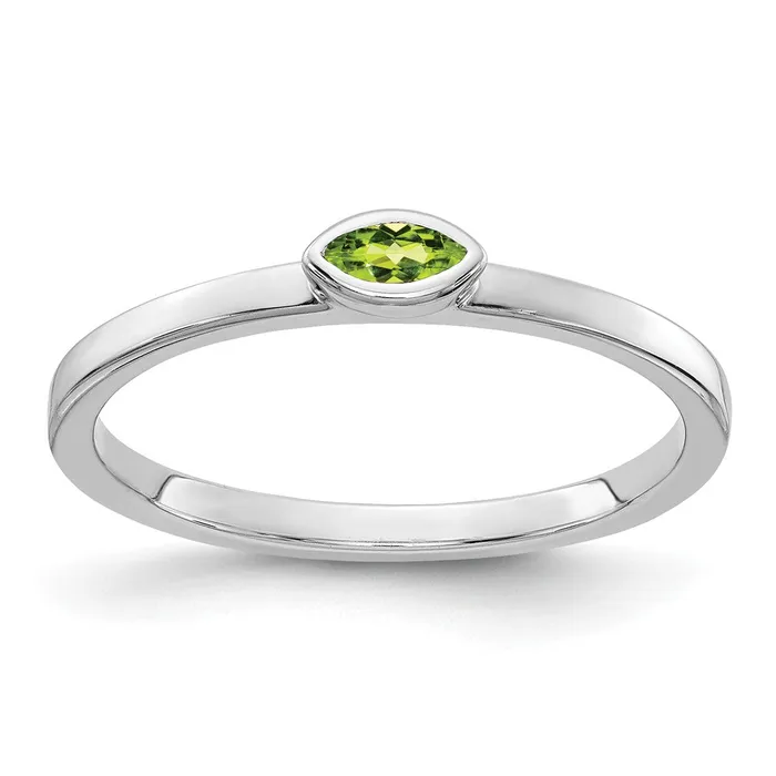 14k White Gold Bezelset Marquise Peridot Ring Goldia Rings