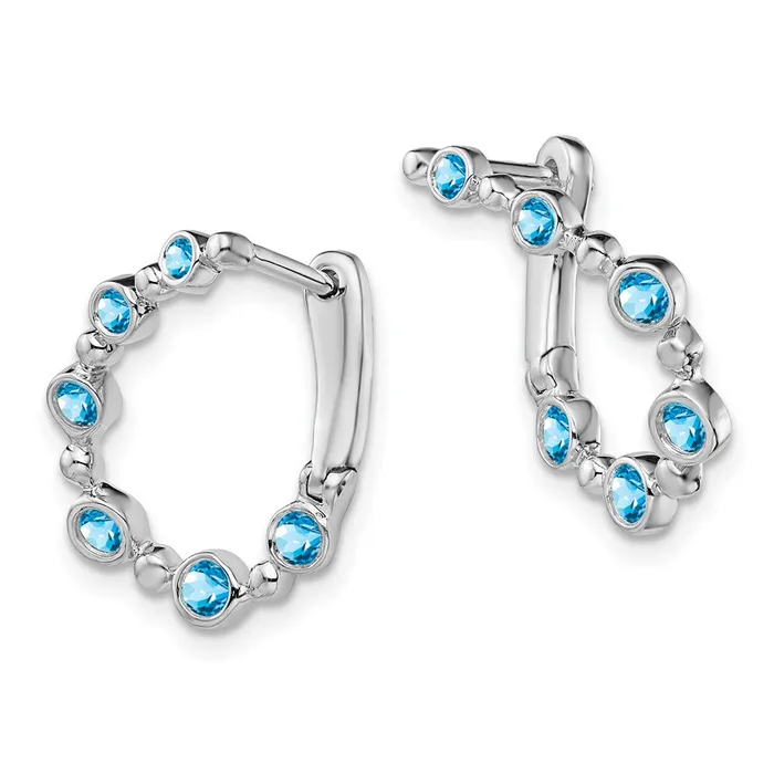 14k White Gold Blue Topaz Teardrop Hoop Earrings Goldia Earrings