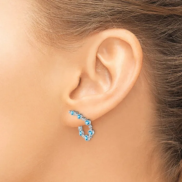 14k White Gold Blue Topaz Teardrop Hoop Earrings Goldia Earrings