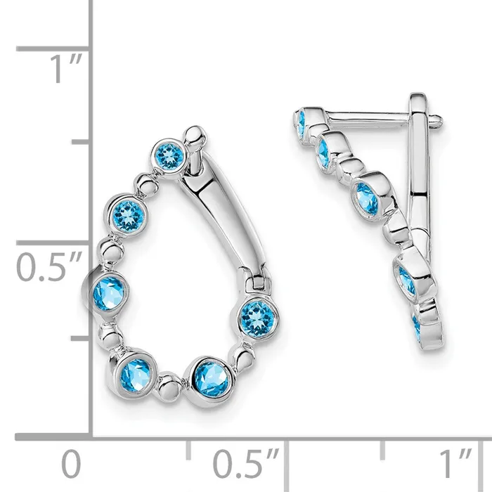 14k White Gold Blue Topaz Teardrop Hoop Earrings Goldia Earrings