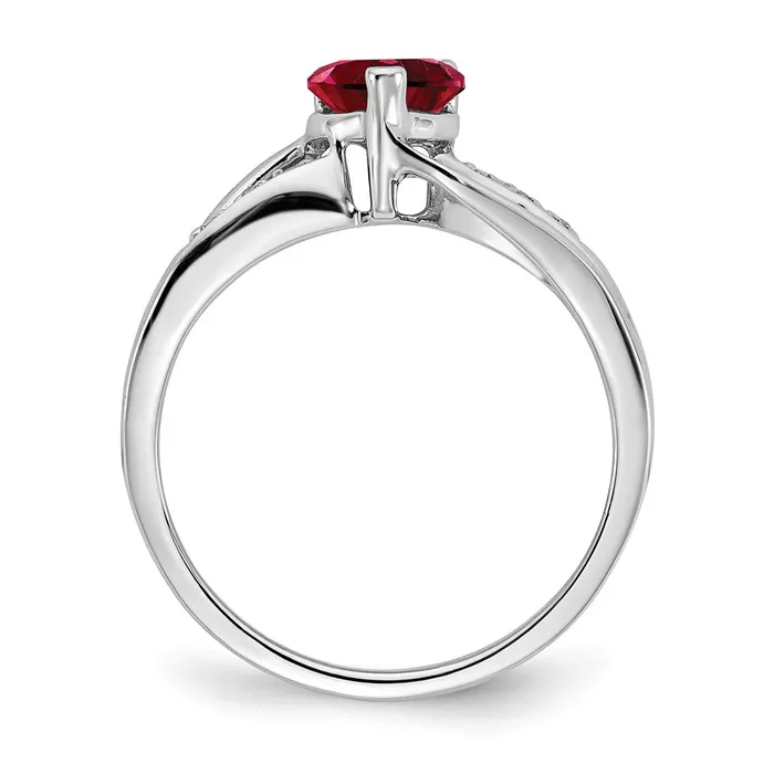 14k White Gold Created Ruby and Real Diamond Heart Ring Goldia Rings