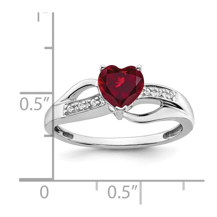14k White Gold Created Ruby and Real Diamond Heart Ring Goldia Rings