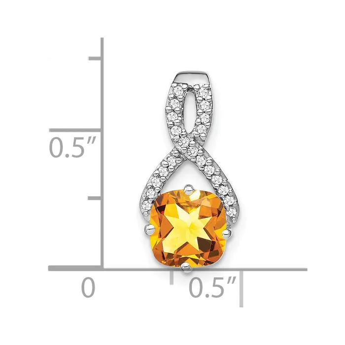 14k White Gold Cushion Citrine and Real Diamond Pendant Goldia Necklaces
