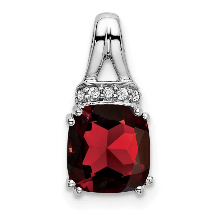 14k White Gold Cushion Garnet and Real Diamond Pendant Goldia Necklaces