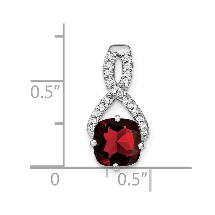 14k White Gold Cushion Garnet and Real Diamond Pendant Goldia Necklaces