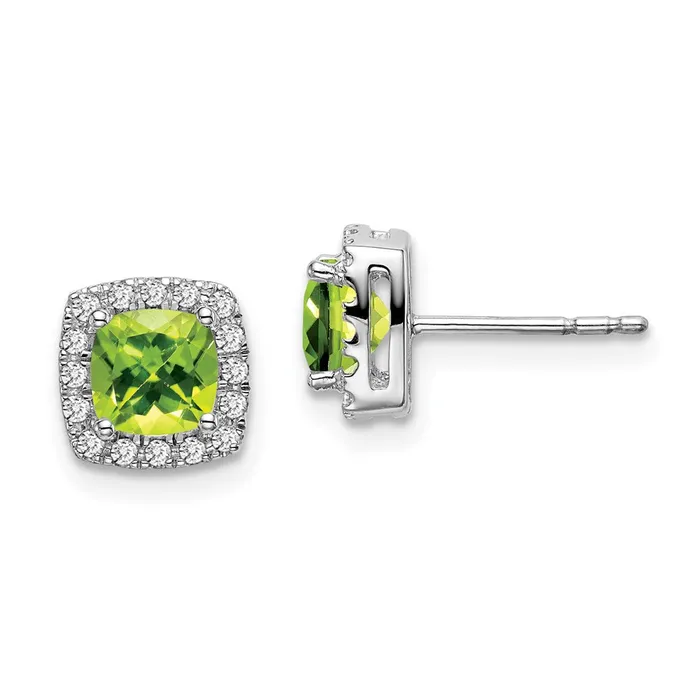 14k White Gold Cushion Peridot and Real Diamond Halo Earrings Goldia Earrings 14k White Gold Cushion Peridot and Real Diamond Halo Earrings Goldia Earrings
