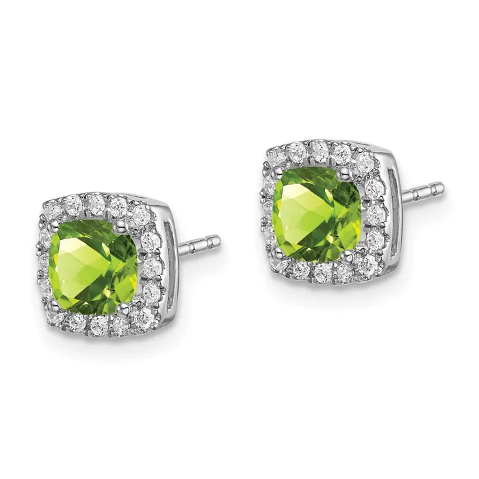 14k White Gold Cushion Peridot and Real Diamond Halo Earrings Goldia Earrings