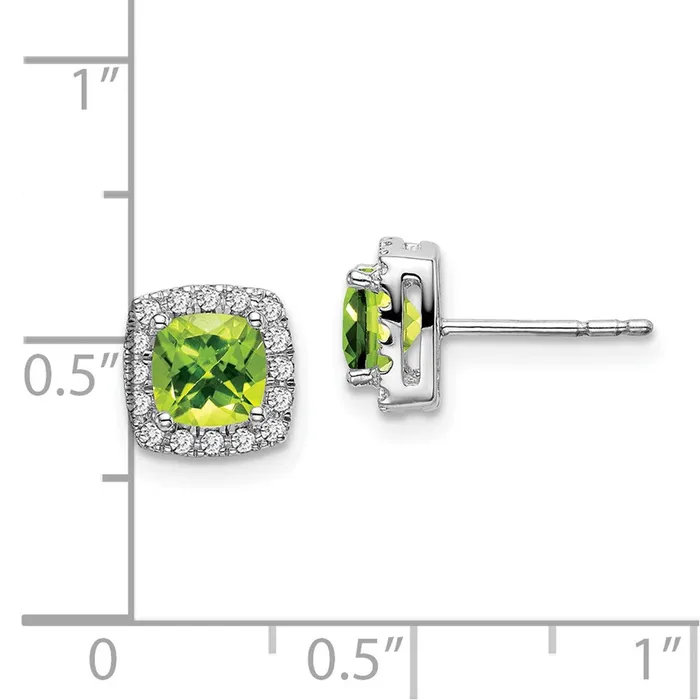 14k White Gold Cushion Peridot and Real Diamond Halo Earrings Goldia Earrings