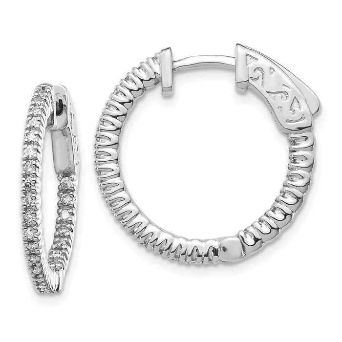 14k White Gold Diamond Round Hoop wSafety Clasp Earrings Goldia Earrings 14k White Gold Diamond Round Hoop wSafety Clasp Earrings Goldia Earrings