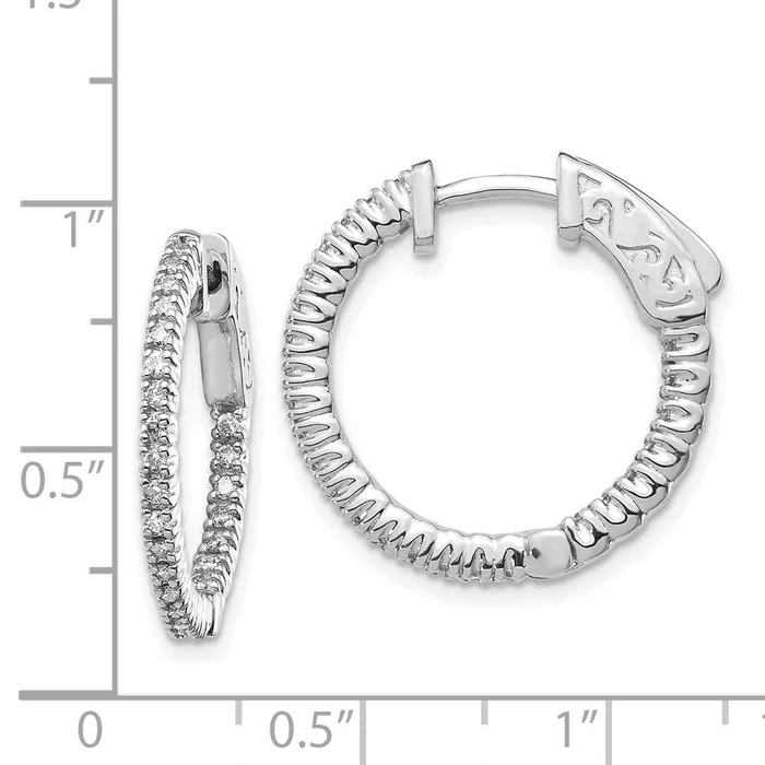 14k White Gold Diamond Round Hoop wSafety Clasp Earrings Goldia Earrings