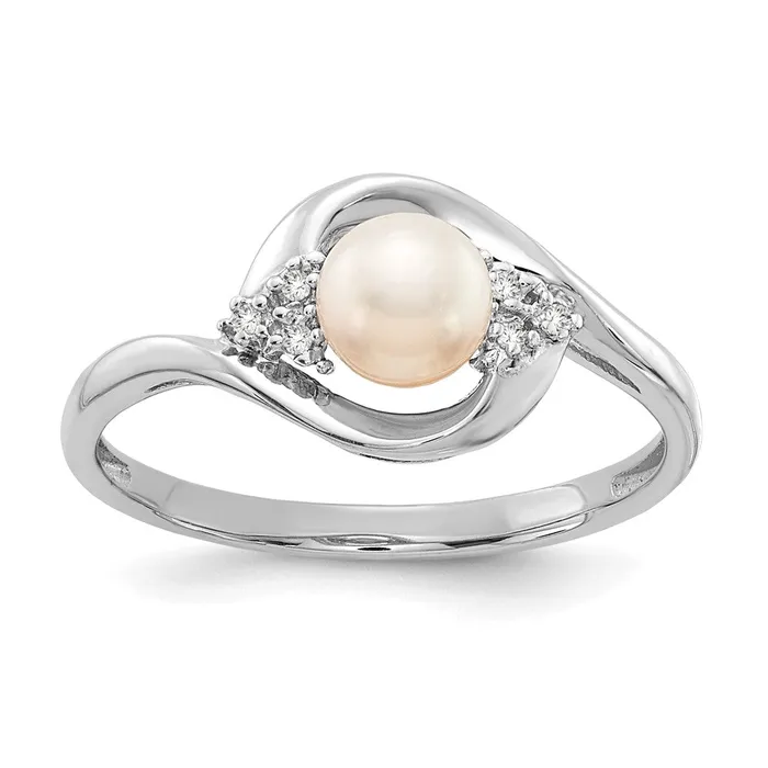 14K White Gold FW Cultured Pearl and Real Diamond Ring Goldiacom Rings