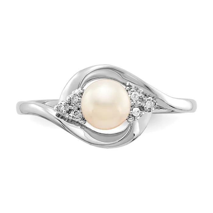 14K White Gold FW Cultured Pearl and Real Diamond Ring Goldiacom Rings